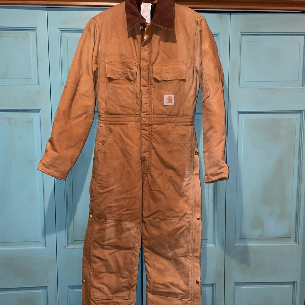 Vintage Carhartt R68QZS Insulated Duck Arctic Double Knee Coverall Bib USA 34S